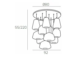 Sospensione Cromo 12 Luci Tonda Vetri (Alpha 3X Tr) (Beta 4X Tr) (Gamma 4X Fu + 1X Tr) Gris Sale