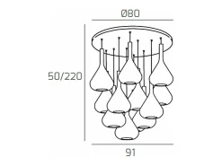 Sospensione Cromo 12 Luci Tonda Vetri 6X Tr + 6X Am Transparente