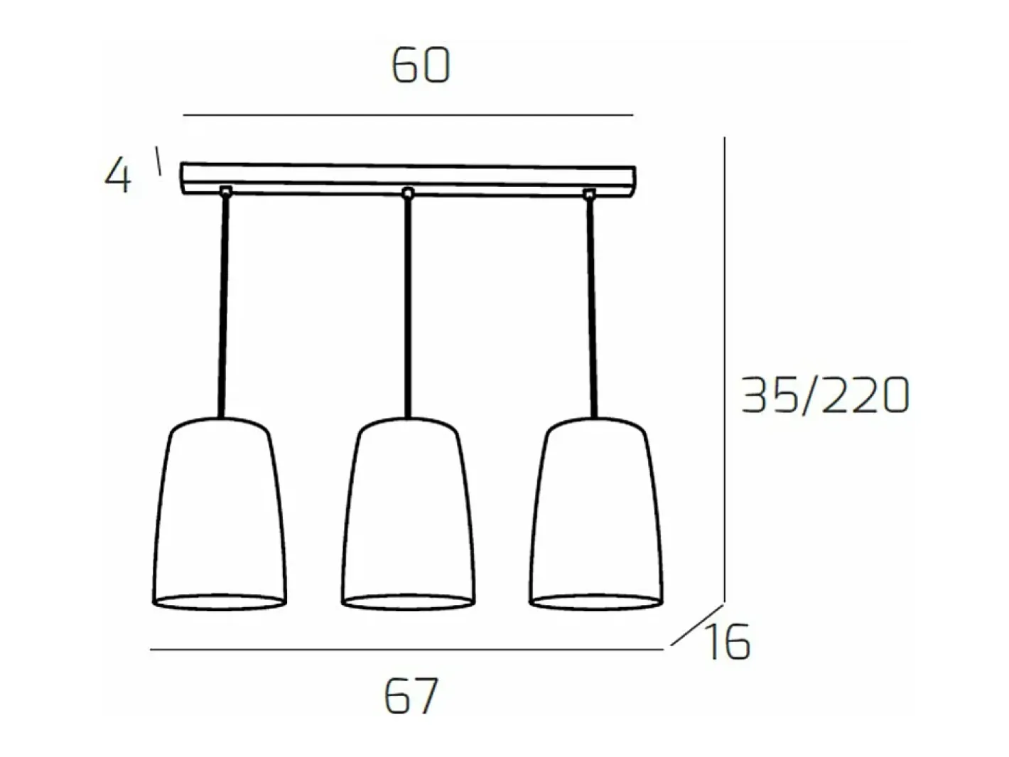 Lámpara Suspendida-Sospensione Cromo Rettangolare 3 Luci (2 Ra + 1 Cr) Cobrizo