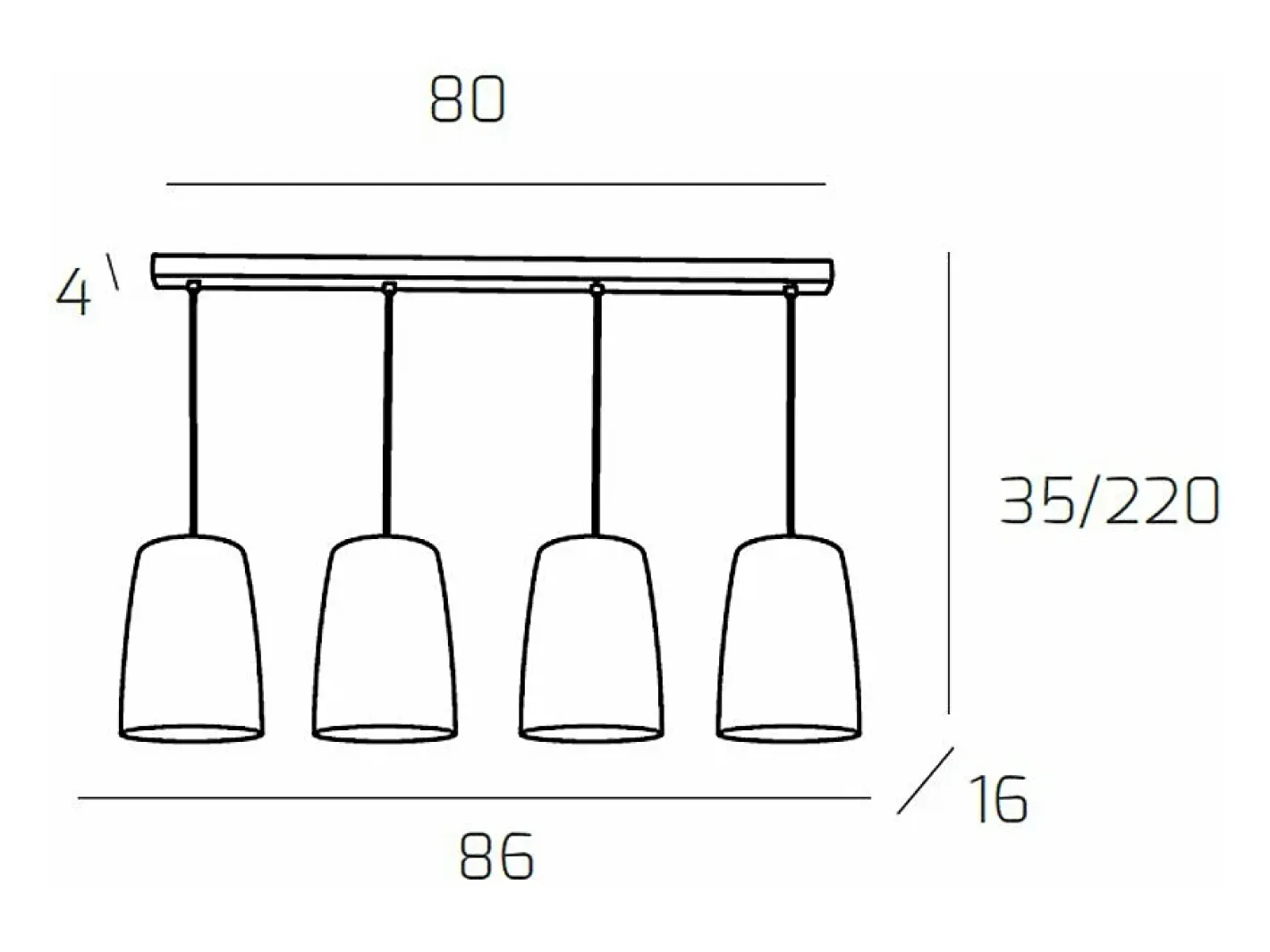 Lámpara Suspendida-Sospensione Cromo Rettangolare 4 Luci (2 Ra + 2 Cr) Cobrizo