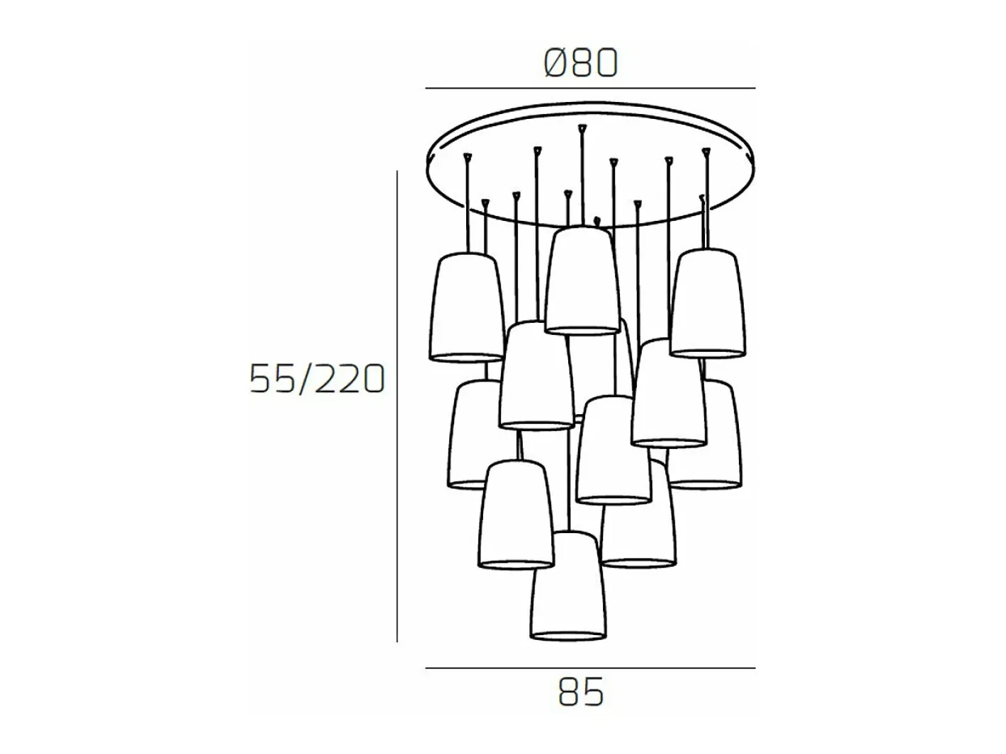 Lámpara Suspendida-Sospensione Cromo Tonda 12 Luci (4 Am+4 Ra+4 Cr) Plateado