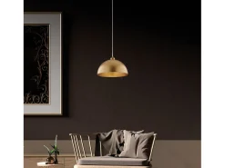 Lámpara Suspendida-Sospensione Industrial 1 Luce Marcus In Ferro Laccato Oro Diam 35 Dorado