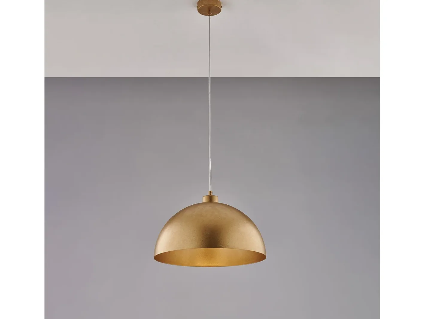 Lámpara Suspendida-Sospensione Industrial 1 Luce Marcus In Ferro Laccato Oro Diam 35 Dorado