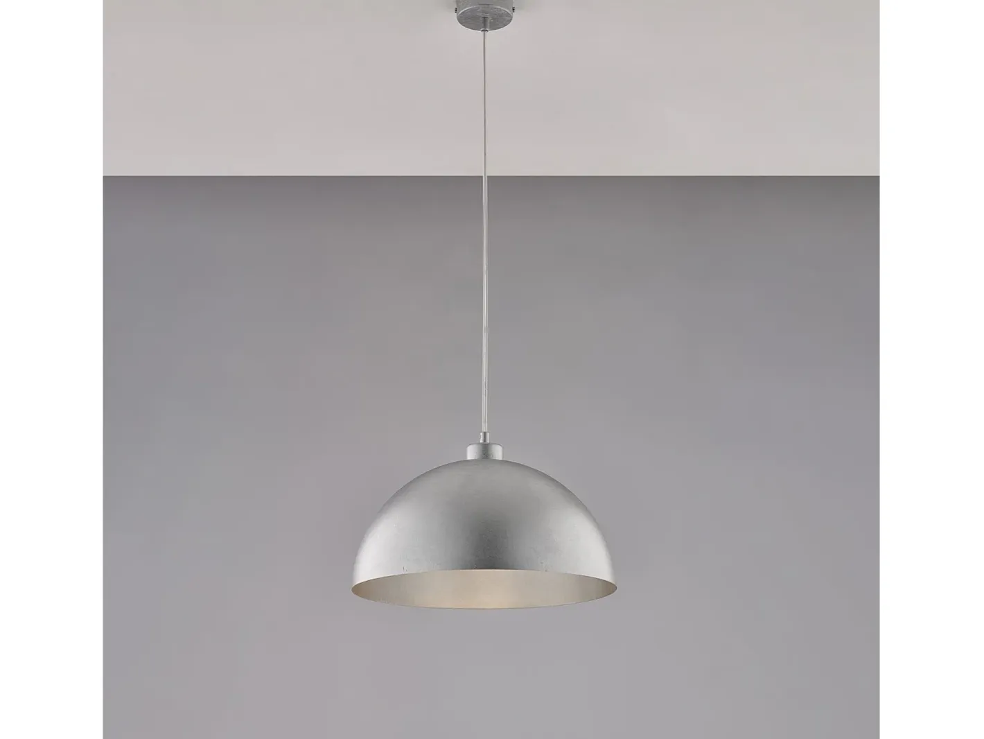 Lámpara Suspendida-Sospensione Industrial 1 Luce Marcus In Ferro Laccato Argento Diam 35 Plateado