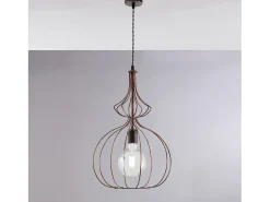 Sospensione Industrial 1 Luce Olimpia Gabbia Ferro Laccato Nero E Rame Cobrizo Sale