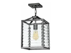 Sospensione Industrial Nordica Louvre Acciaio Canna Di Fucile Vetro 1 Luce E27 Gris