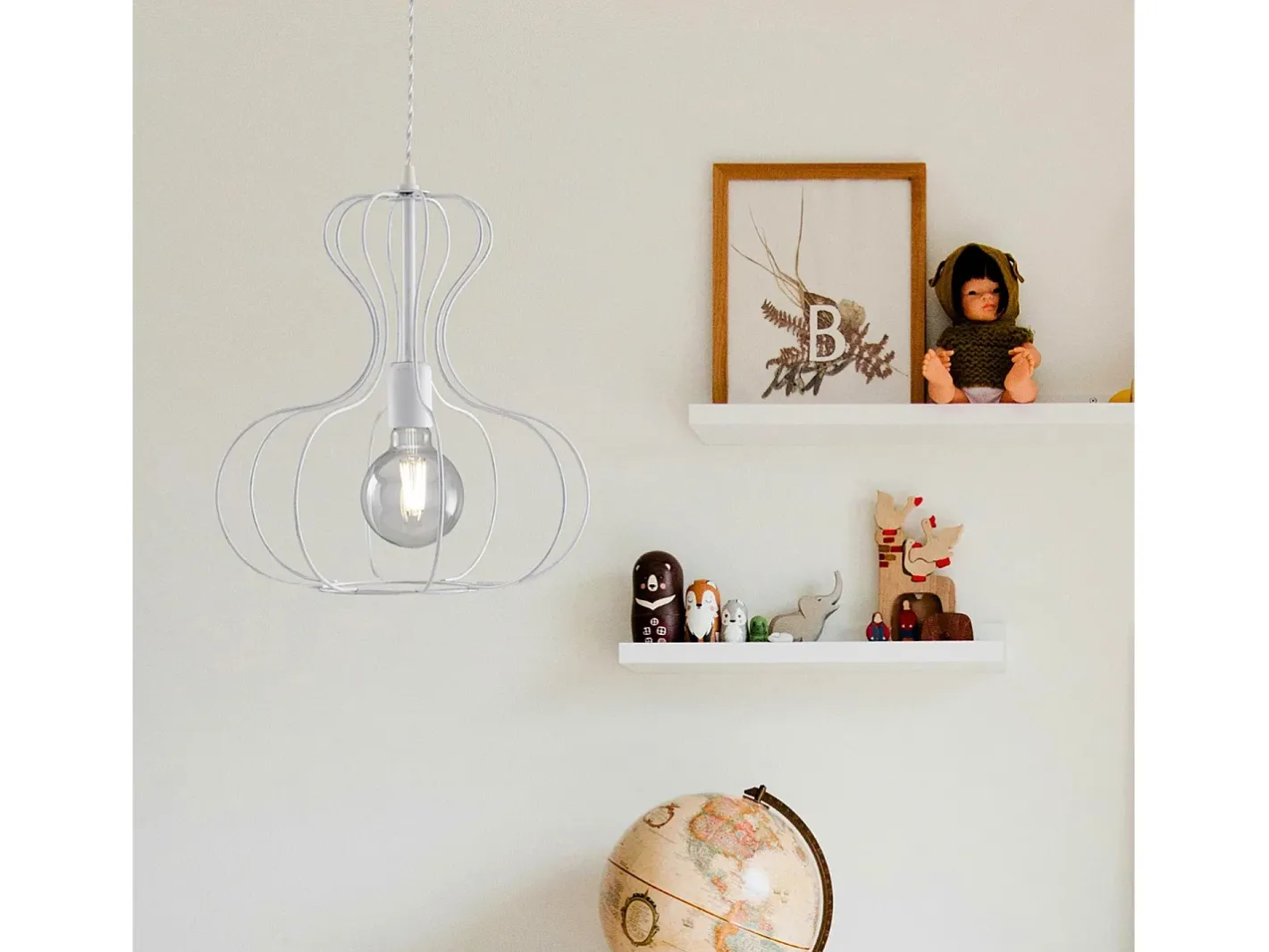 Lámpara Suspendida-Sospensione Industrial Titty 1 Luce Ferro Laccato Bianco E Argento Blanco