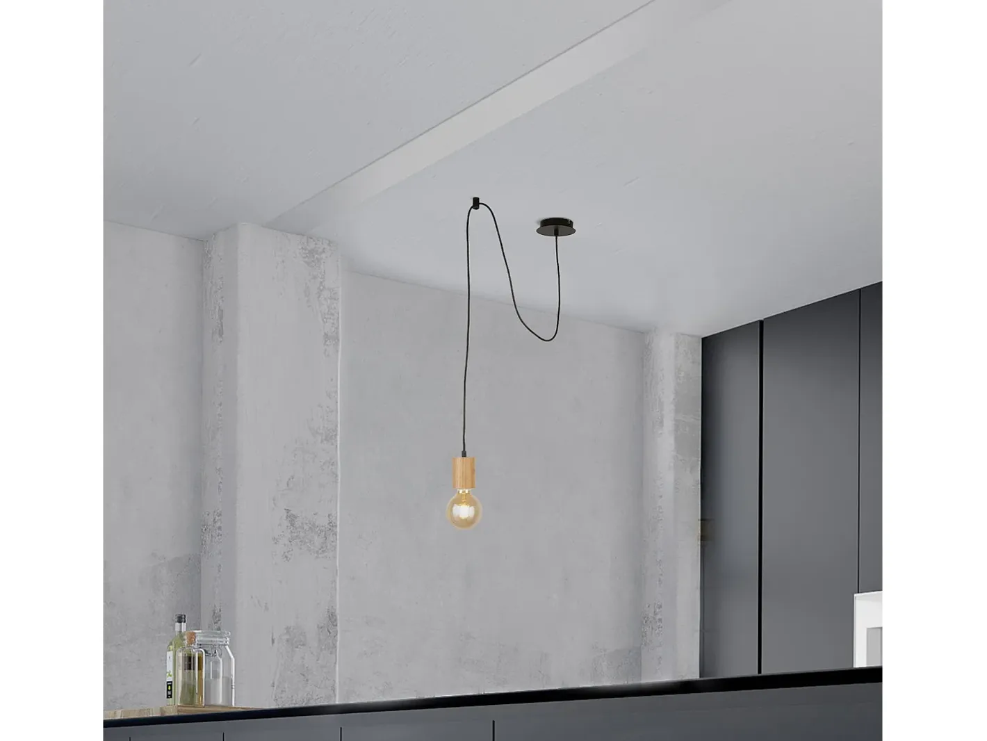 Sospensione Industrial-Nordico Spinoso Acciaio Nero Marrone 1 Luce E27 Marru00f3n Online