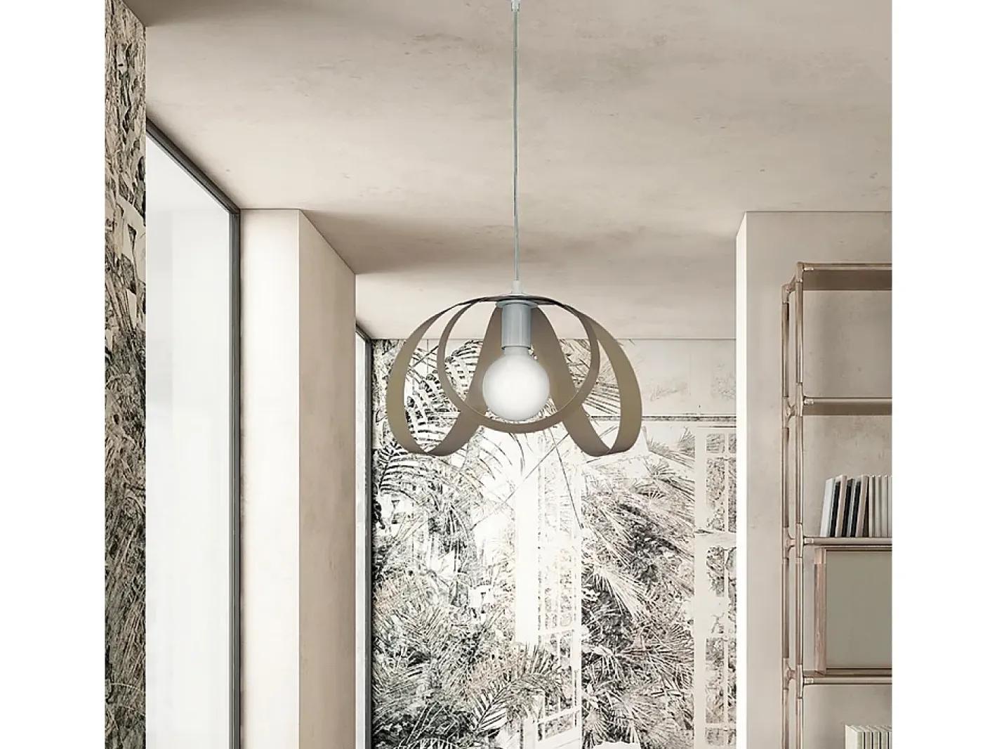 Lámpara Suspendida-Sospensione Moderna 1 Luce Ferro Laccato Bianco e Tortora Serie Piovra Topo
