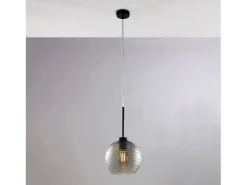 Sospensione Moderna Ankara 1 Luce Ferro Nero Vetro Soffiato Grigio Specchiato Negro