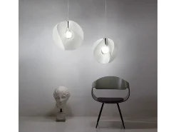 Lámpara Suspendida-Sospensione Moderna Atom Polilux ® Bianco E Metallo Cromo 1 Luce E27 D54Cm Blanco