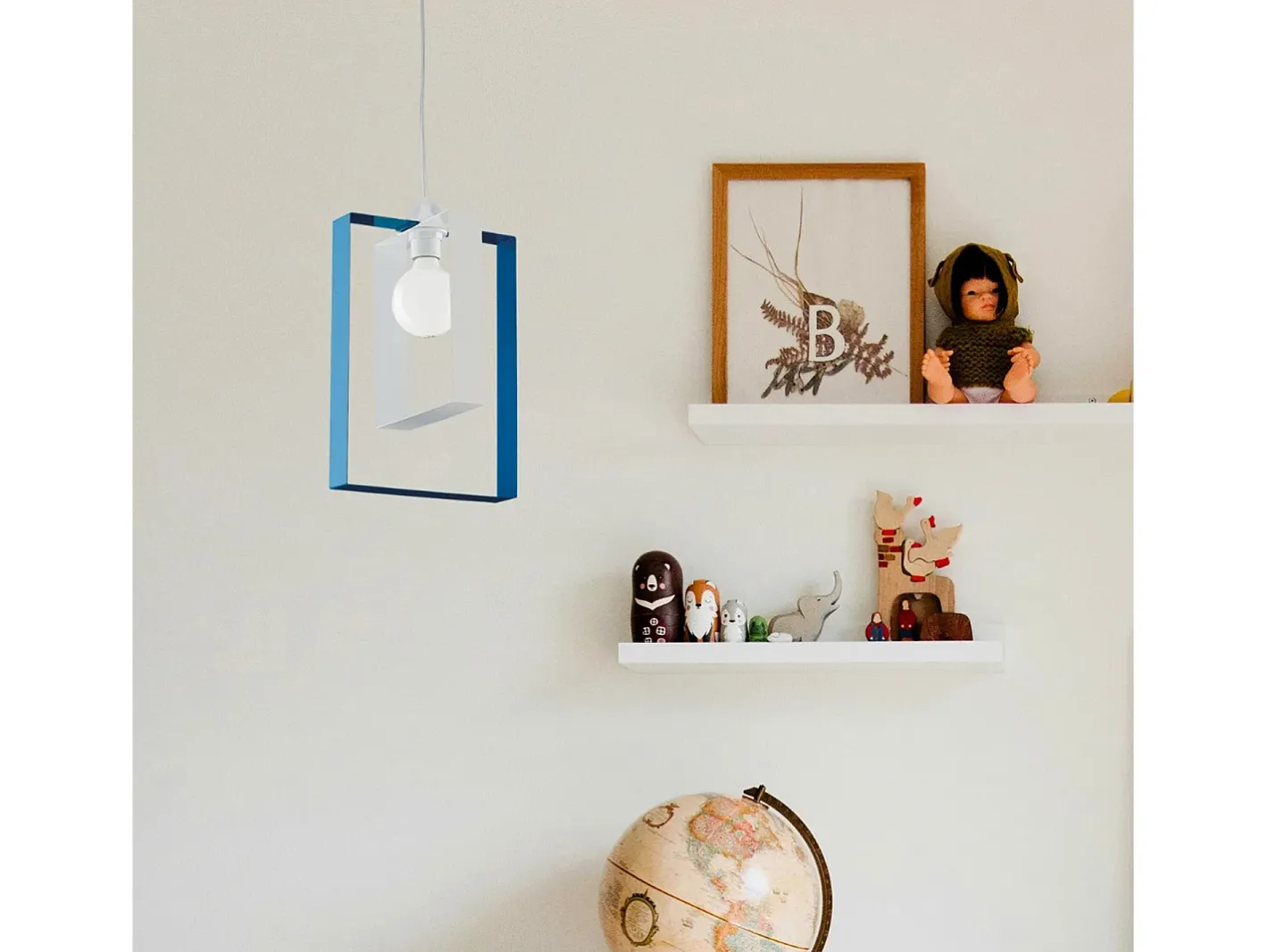 Sale Sospensione Moderna Duplo 1 Luce Ferro Laccato Bianco E Azzurro Blanco
