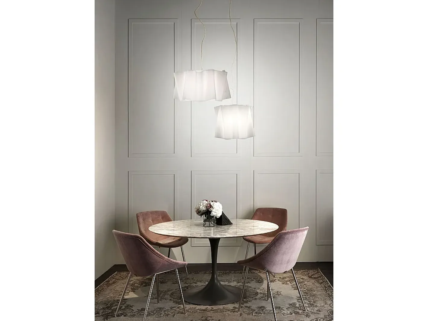 Sospensione Moderna Folio Polilux ® Bianco E Metallo Cromo 1 Luce E27 D60Cm Blanco New