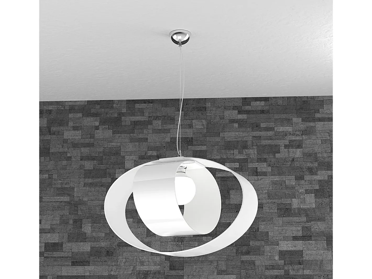 Outlet Sospensione Moderna Lap Metallo E Vetro Bianco 1 Luce E27 52Cm Blanco