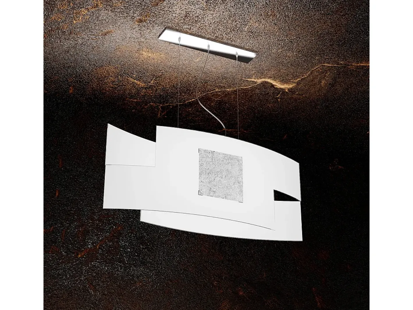 Sale Sospensione Moderna Tetris Color Metallo Foglia Argento Vetro Bianco 2 Luci E27 Blanco
