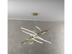 Lámpara Suspendida-Sospensione Moderna Tornado Alluminio Oro Brunito Led 69W D.80Cm Luce Calda Dorado