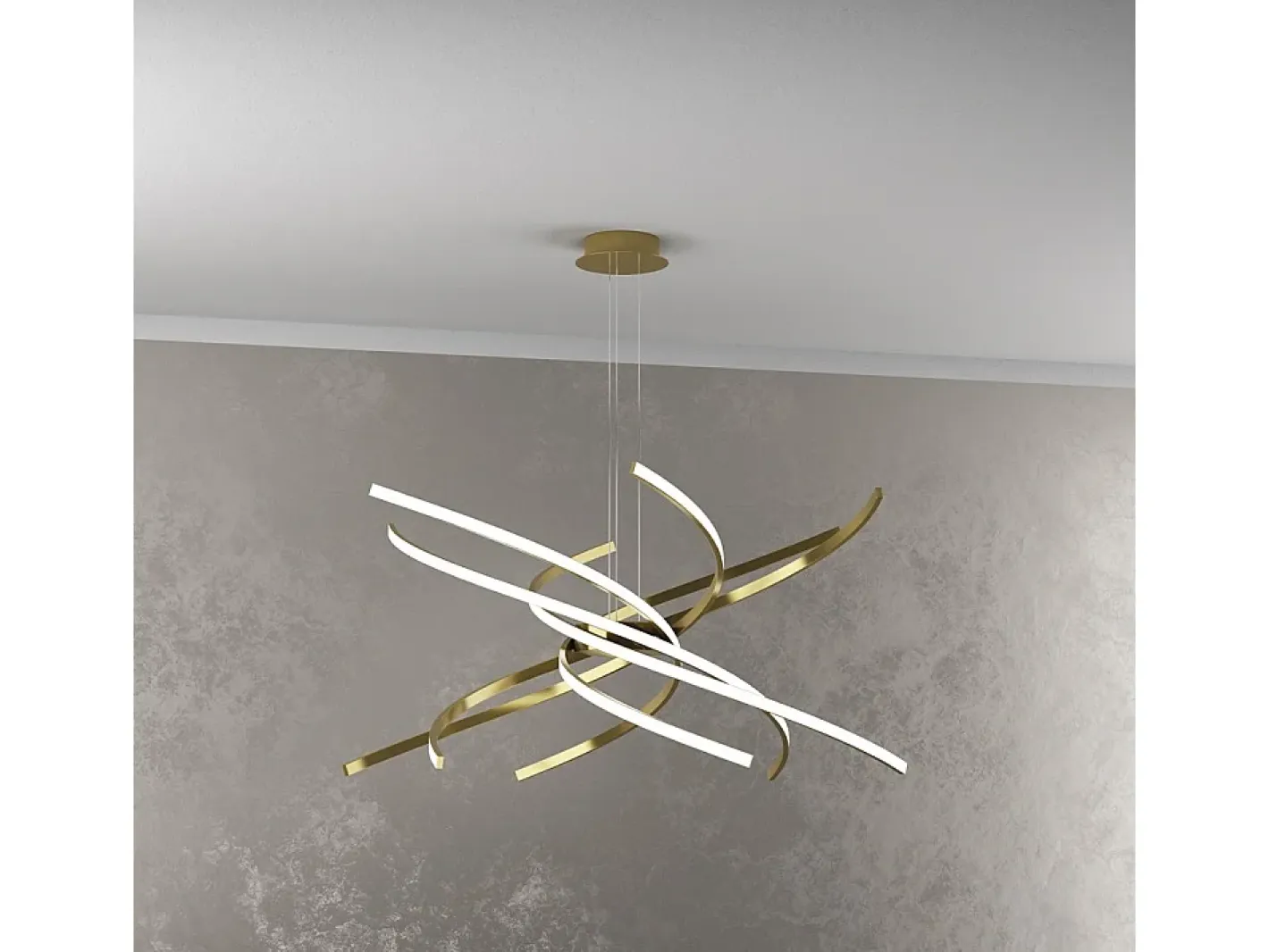 Lámpara Suspendida-Sospensione Moderna Tornado Alluminio Oro Brunito Led 69W D.80Cm Luce Calda Dorado
