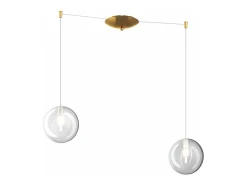 Sospensione Ottone Satinato 2 Luci Spostabile Vetri Tr + Bf Dorado