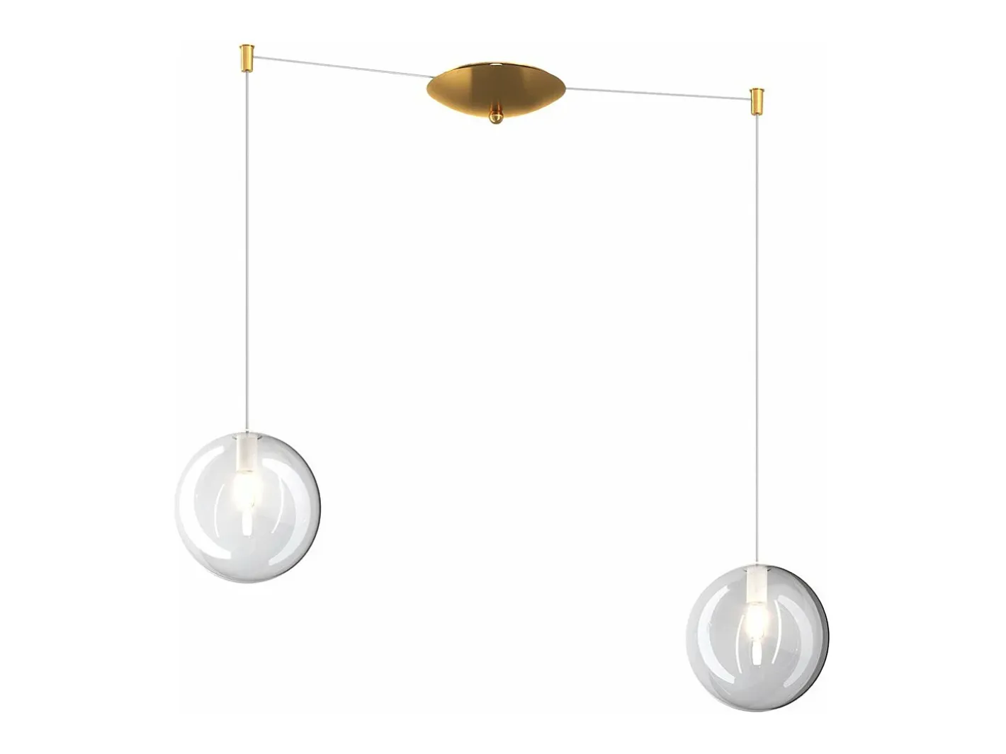 Sospensione Ottone Satinato 2 Luci Spostabile Vetri Tr + Bf Dorado