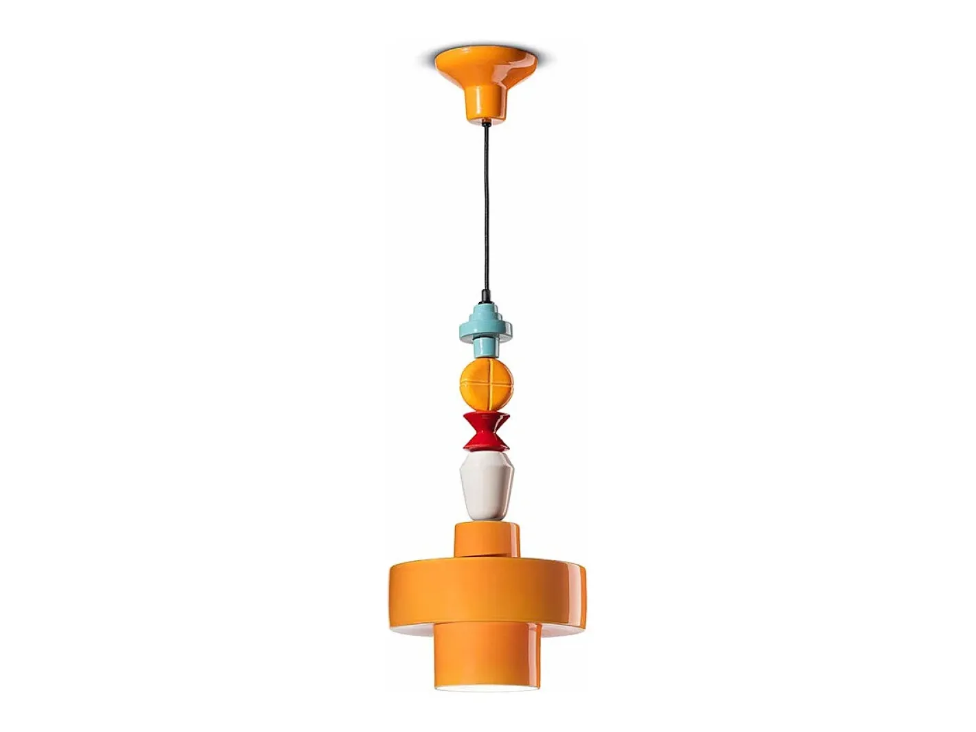 Ferroluce Lámpara Suspendida-Sospensione Piccola Tonda Vintage Decò Lariat Ceramica Giallo 1 Luce E27 Amarillo