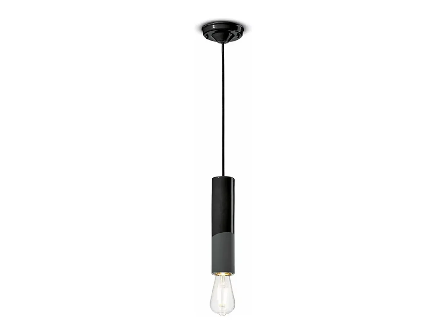 Ferroluce Sospensione Piccola Vintage Decò Pi Ceramica Nero Carbone 1 Luce E27 Negro Sale