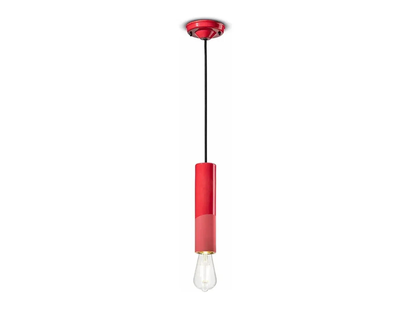 Ferroluce Sospensione Piccola Vintage Decò Pi Ceramica Rosso Corallo 1 Luce E27 Rojo Clearance