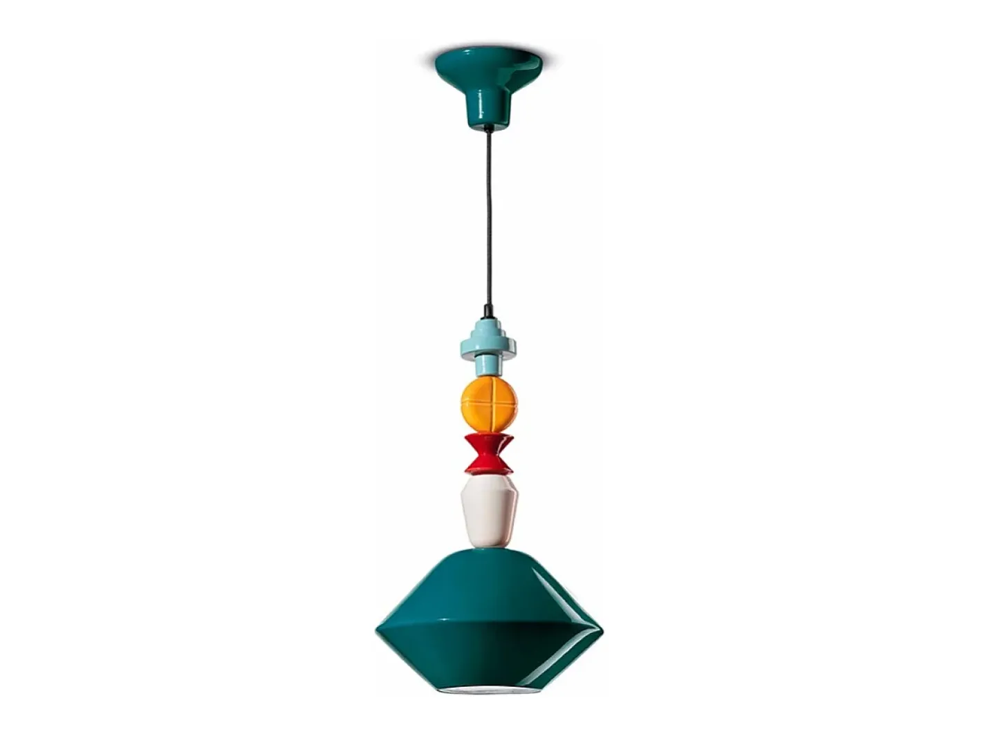 Ferroluce Sospensione Piccola Vintage Decò Lariat Ceramica Petrolio 1 Luce E27 Verde Clearance
