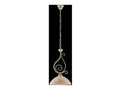 Sale Sospensione Rustica 1Luce Ferro Battuto Avorio e Oro Vetro Ambra Serie Faraone Marfil