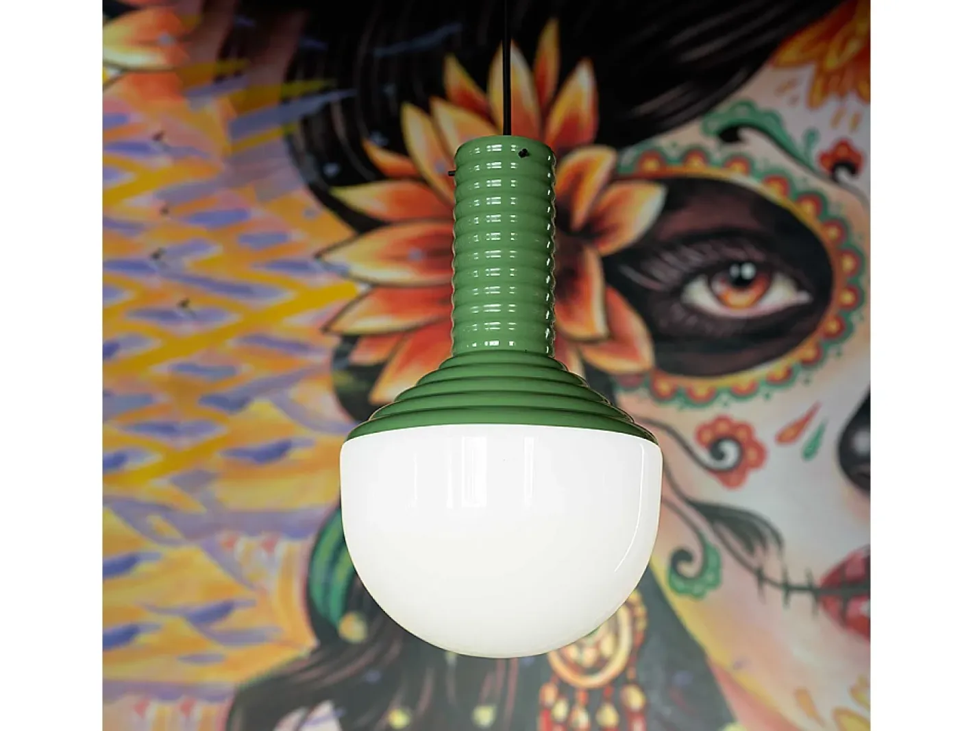 Ferroluce Lámpara Suspendida-Sospensione Vintage Grande Decò Selaron Ceramica Salvia 1 Luce E27 Verde