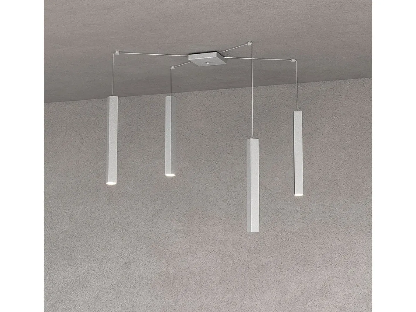 Sale Square Tube Sospensione 4 Luci Grigio Cavo Cm.250 Con Base Gris