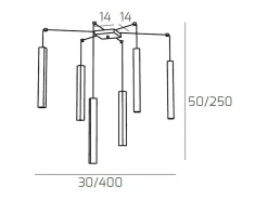 Square Tube Sospensione 6 Luci Bianco Cavo Cm.250 Con Base Blanco Hot
