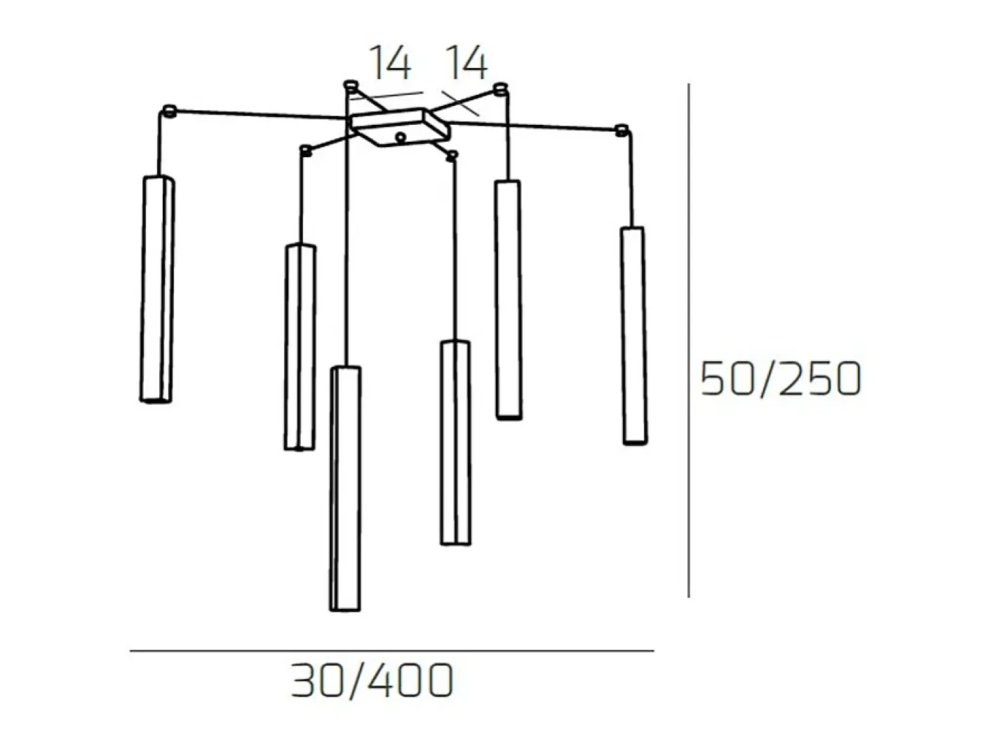 Square Tube Sospensione 6 Luci Bianco Cavo Cm.250 Con Base Blanco Hot