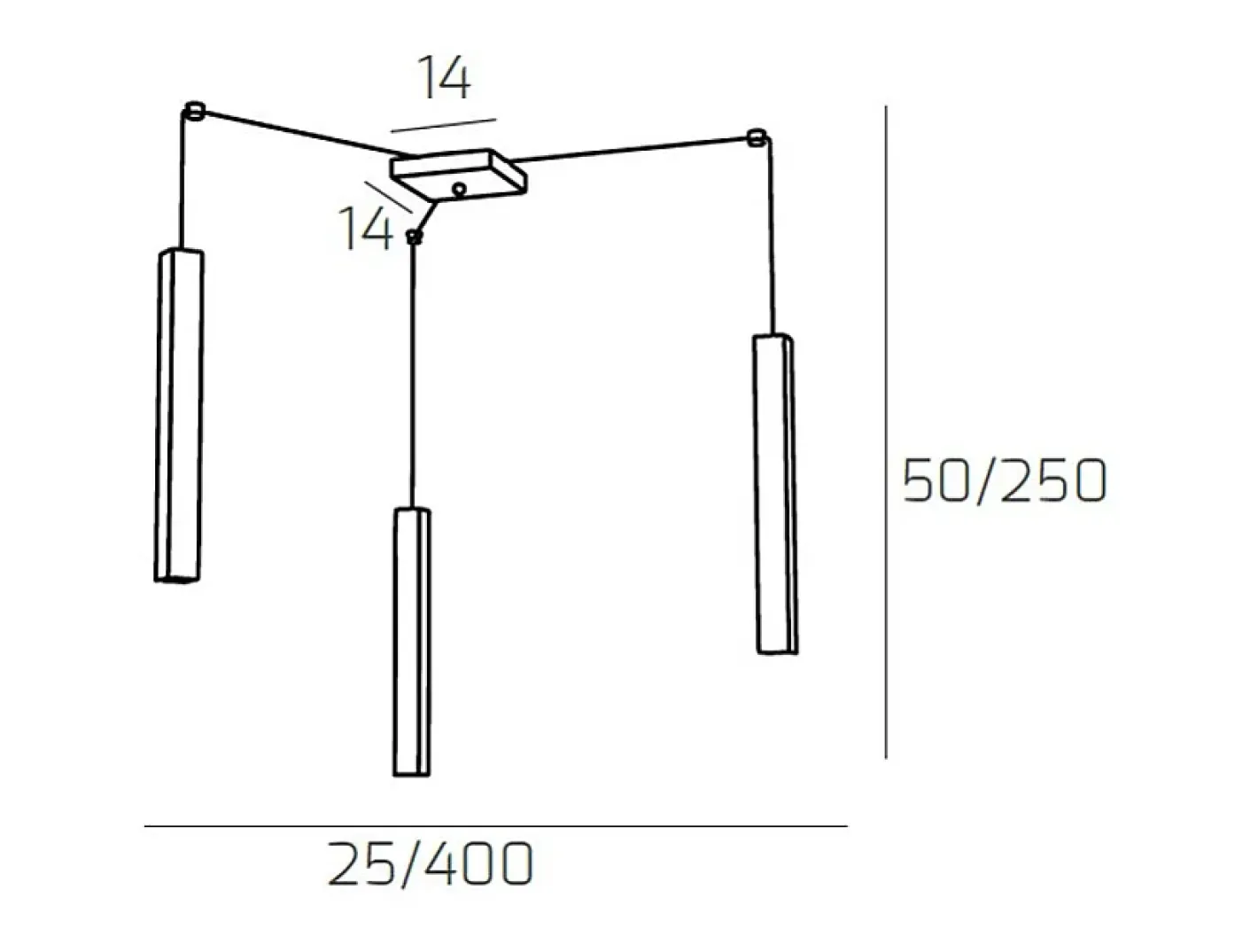 Lámpara Suspendida-Square Tube Sospensione 3 Luci Nero Cavo Cm.250 Con Base Negro