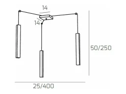 Square Tube Sospensione 3 Luci Grigio Cavo Cm.250 Con Base Gris
