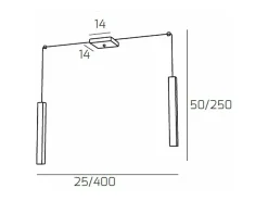 Square Tube Sospensione 2 Luci Grigio Cavo Cm.250 Con Base Gris Discount