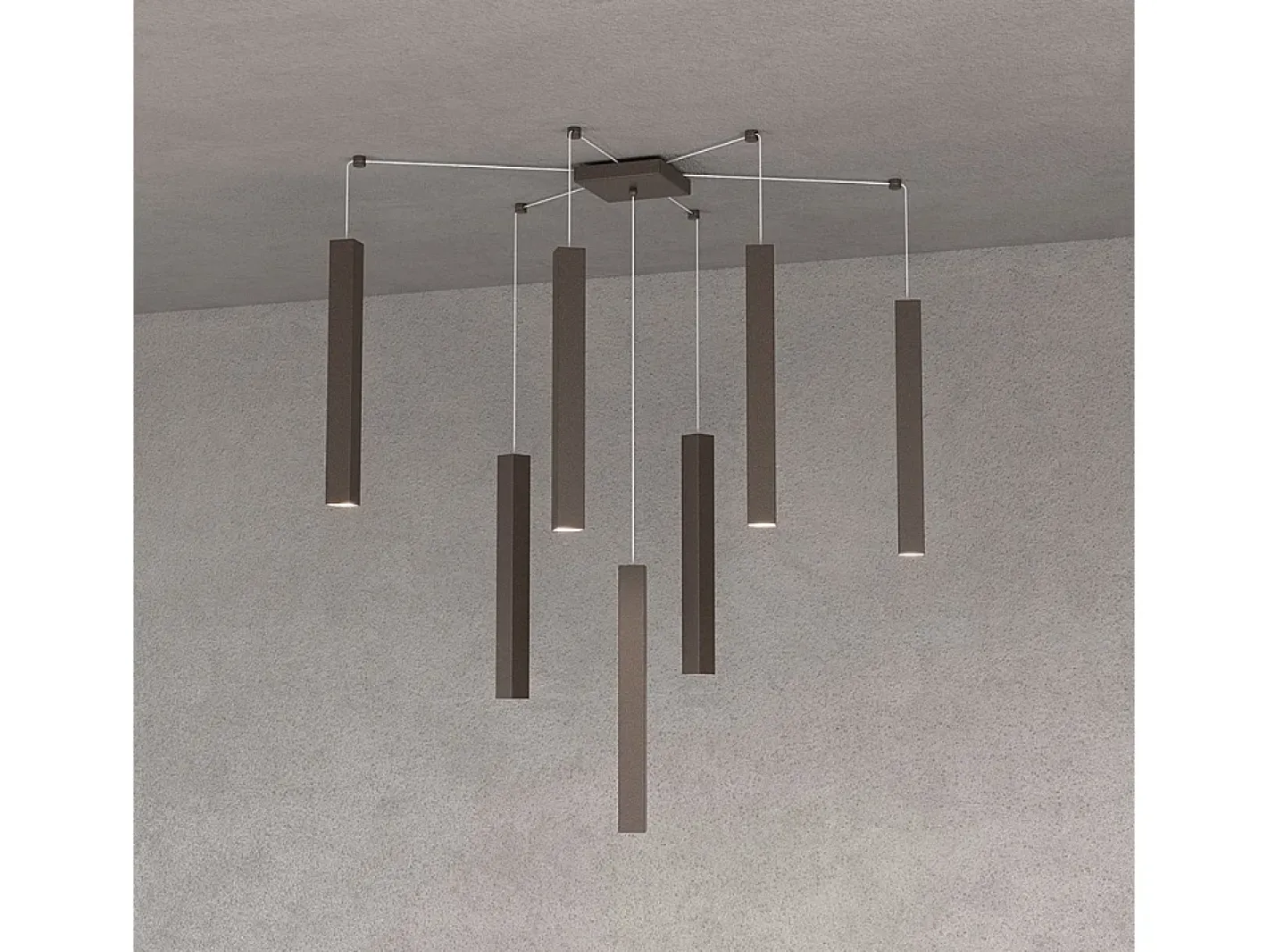 Square Tube Sospensione 7 Luci Marrone Cavo Cm.250 Con Base Marru00f3n Online