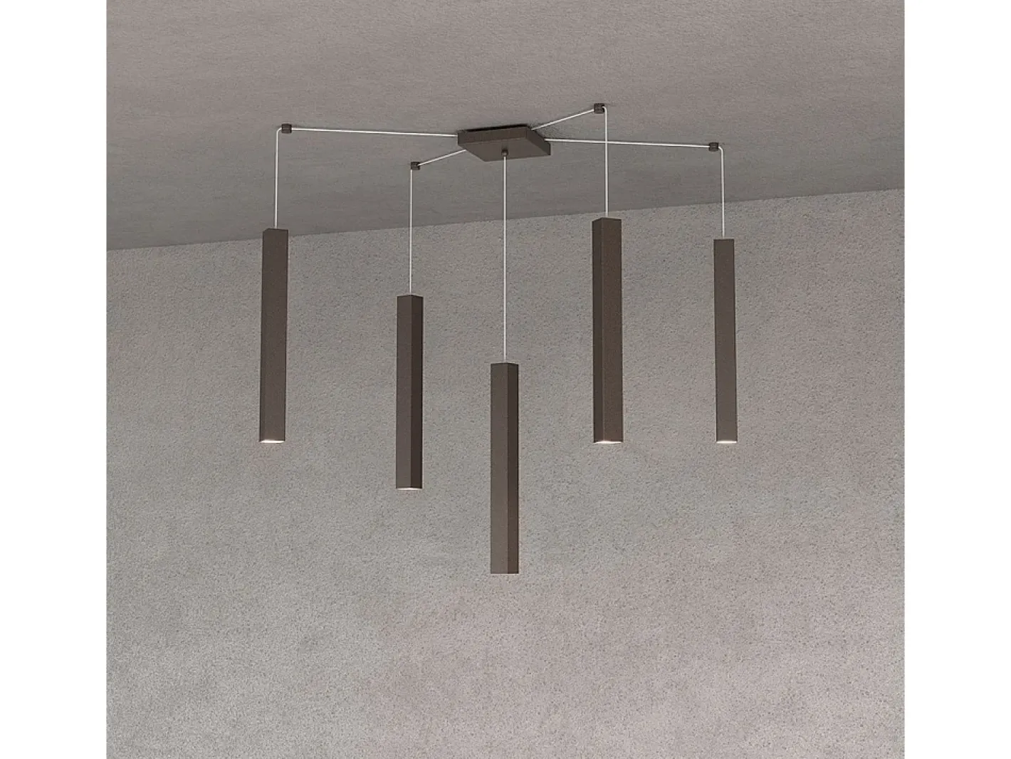 Square Tube Sospensione 5 Luci Marrone Cavo Cm.250 Con Base Marru00f3n Online