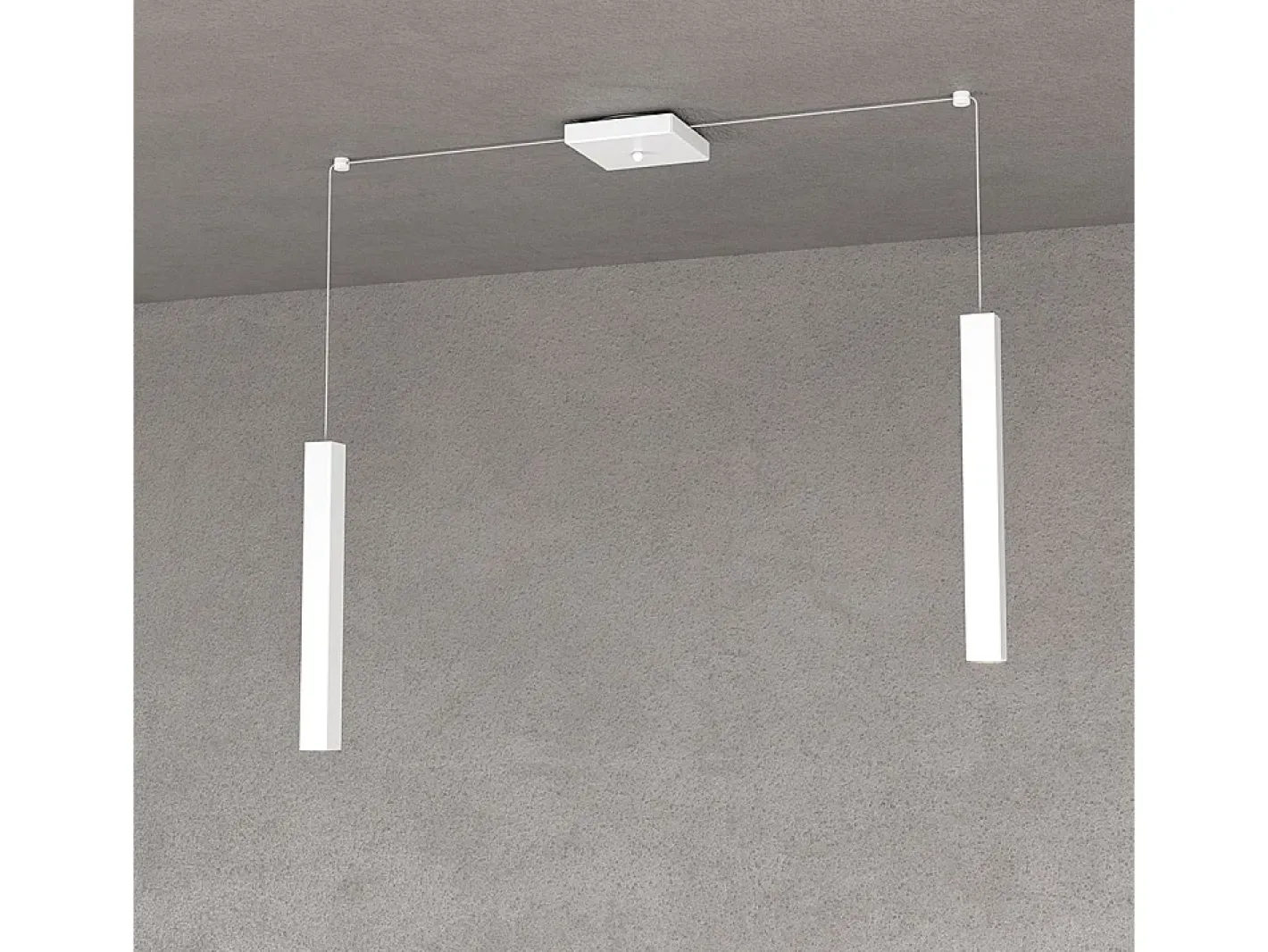 Square Tube Sospensione 2 Luci Bianco Cavo Cm.250 Con Base Blanco Best