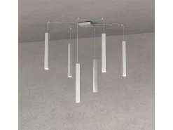 Lámpara Suspendida-Square Tube Sospensione 6 Luci Grigio Cavo Cm.250 Con Base Gris
