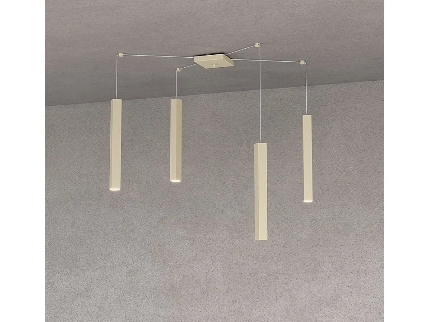 Square Tube Sospensione 4 Luci Sabbia Cavo Cm.250 Con Base Marru00f3n Sale