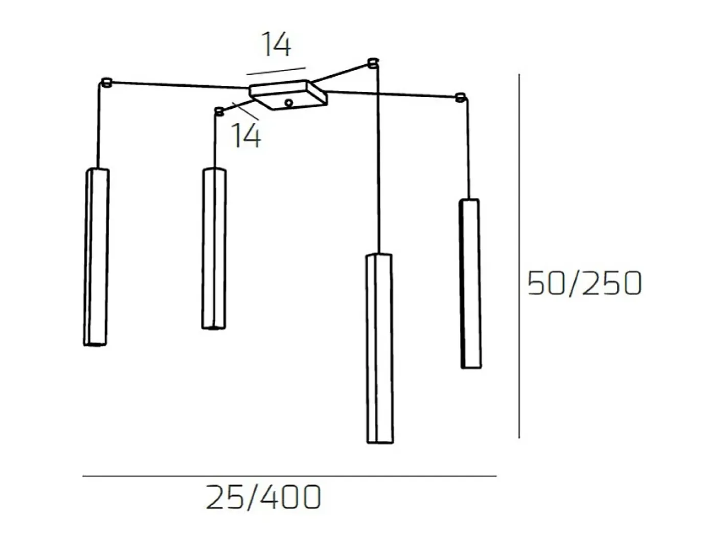 Square Tube Sospensione 4 Luci Sabbia Cavo Cm.250 Con Base Marru00f3n Sale