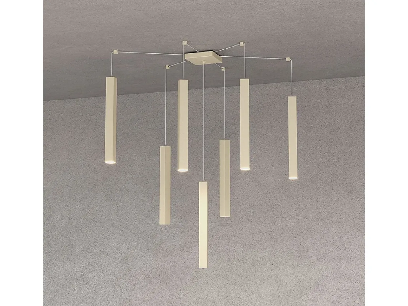 Outlet Square Tube Sospensione 7 Luci Sabbia Cavo Cm.250 Con Base Marru00f3n