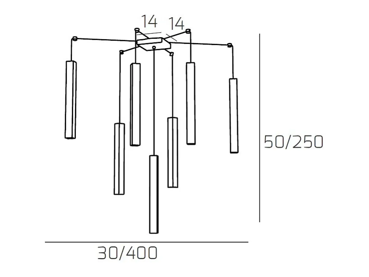Outlet Square Tube Sospensione 7 Luci Sabbia Cavo Cm.250 Con Base Marru00f3n