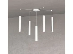 Square Tube Sospensione 5 Luci Bianco Cavo Cm.250 Con Base Blanco Discount
