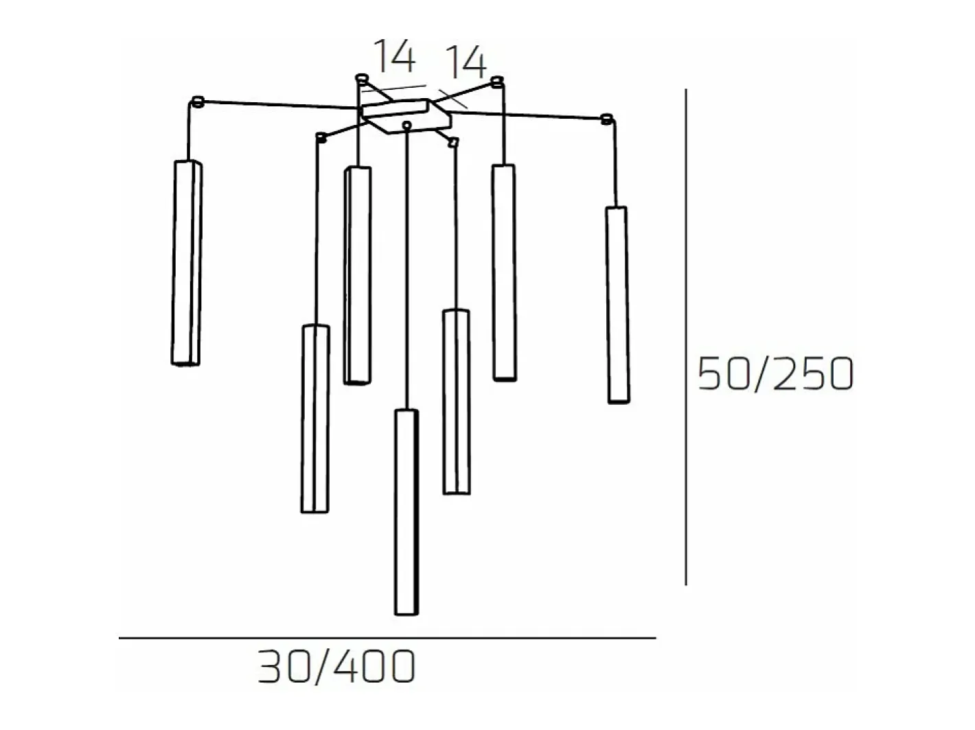Square Tube Sospensione 7 Luci Bianco Cavo Cm.250 Con Base Blanco Outlet