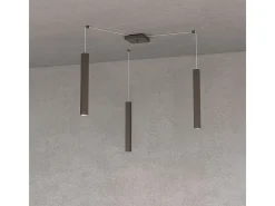 Lámpara Suspendida-Square Tube Sospensione 3 Luci Marrone Cavo Cm.250 Con Base Marru00f3n