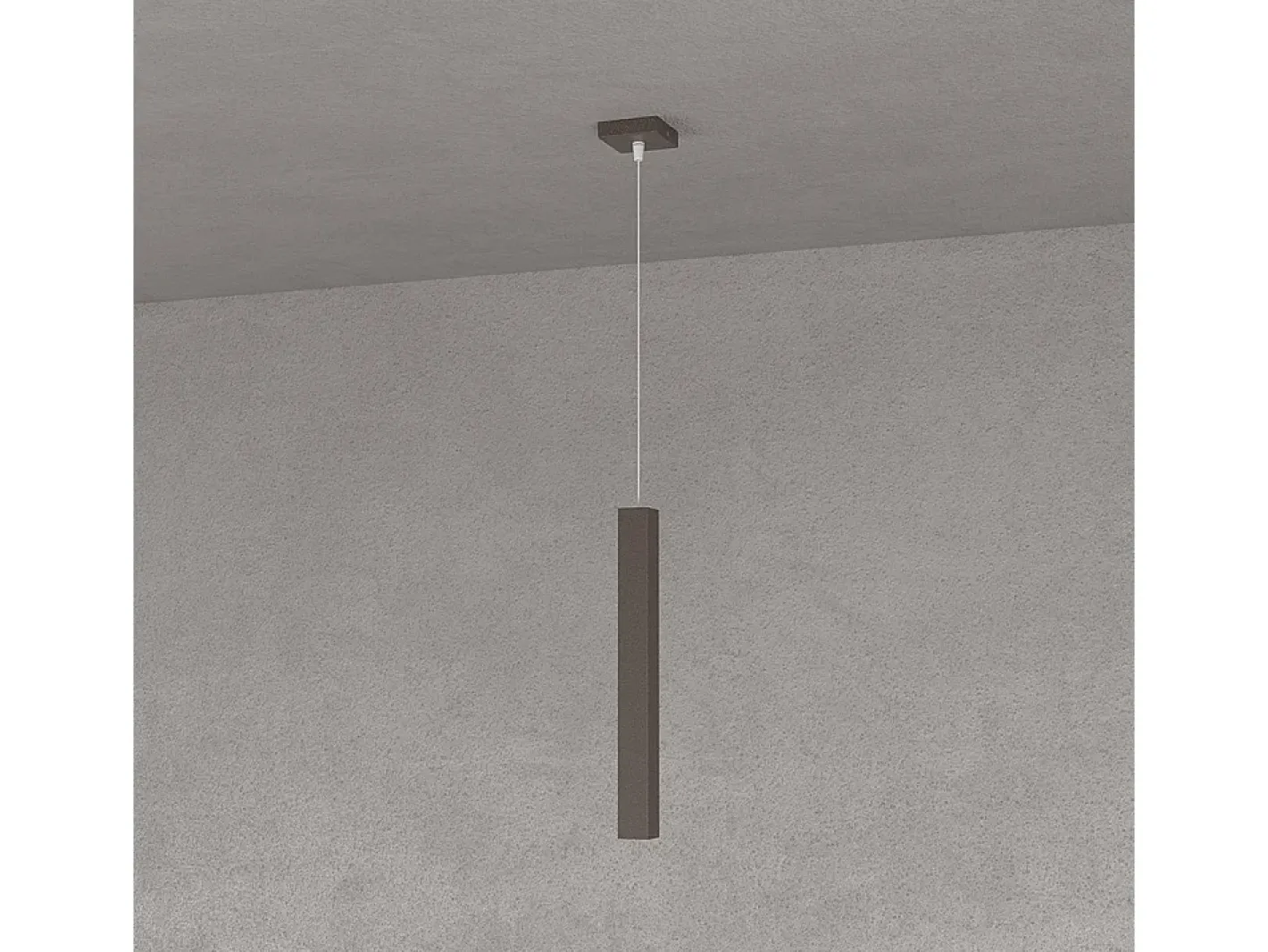 Square Tube Sospensione 1 Luce Marrone Cavo Cm.250 Con Base Marru00f3n