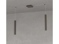 Lámpara Suspendida-Square Tube Sospensione 2 Luci Marrone Cavo Cm.250 Con Base Marru00f3n