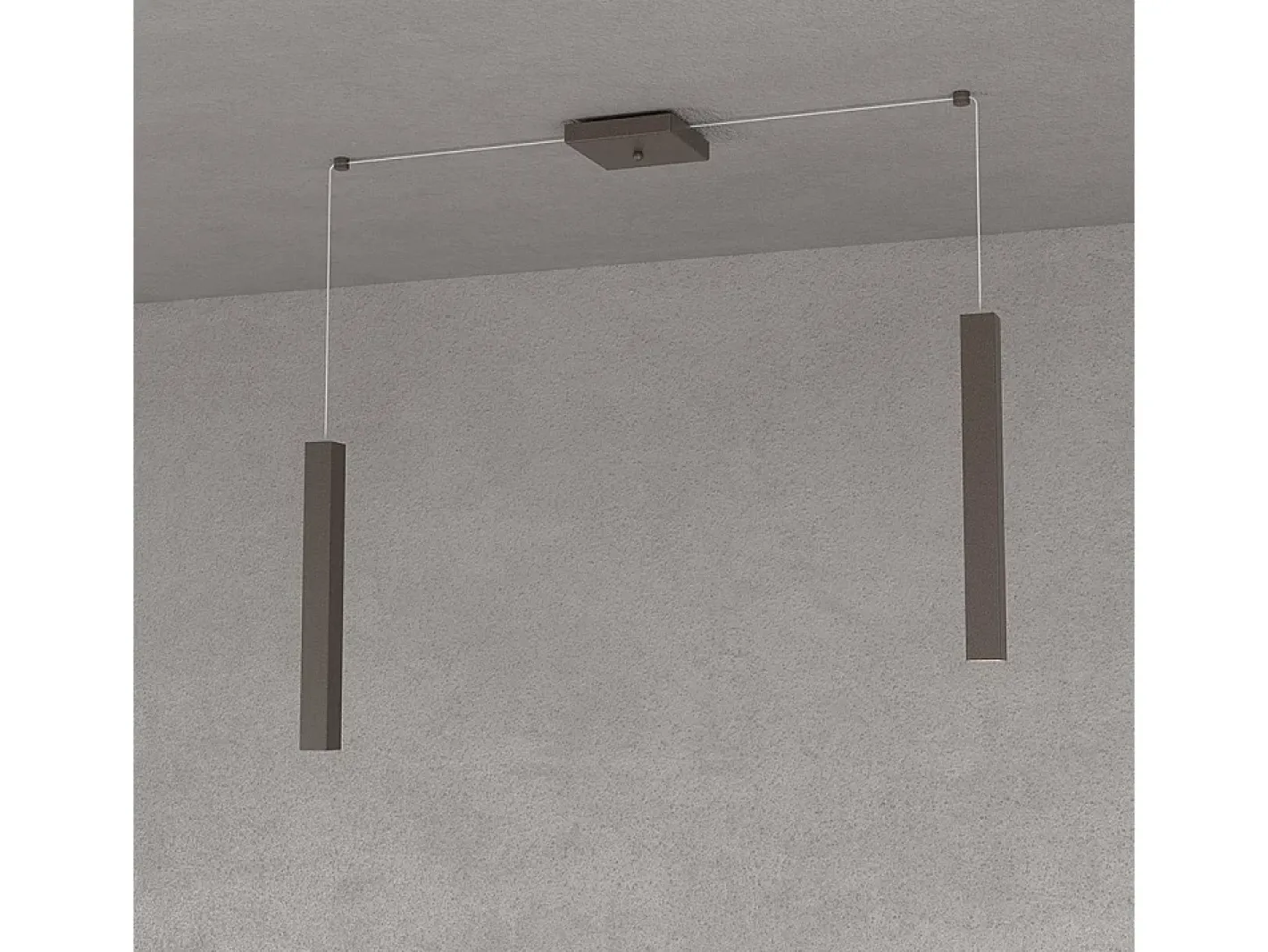 Lámpara Suspendida-Square Tube Sospensione 2 Luci Marrone Cavo Cm.250 Con Base Marru00f3n