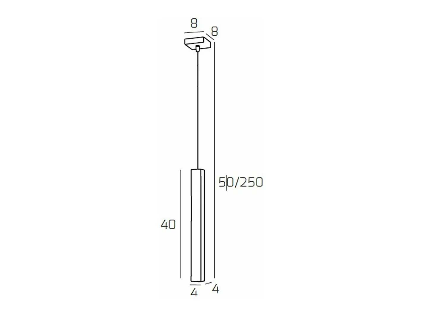 Lámpara Suspendida-Square Tube Sospensione 1 Luce Grigio Antracite Cavo Cm.250 Con Base Gris